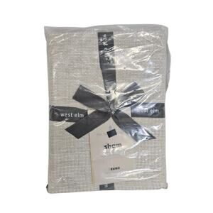 West Elm European Flax Linen Waffle Weave Beige 26" Square Euro Pillow Sham New